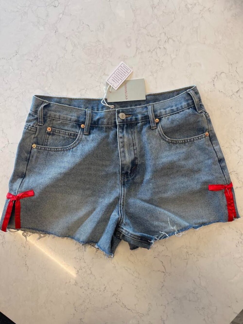 Denim Shorts with Side Ribbon